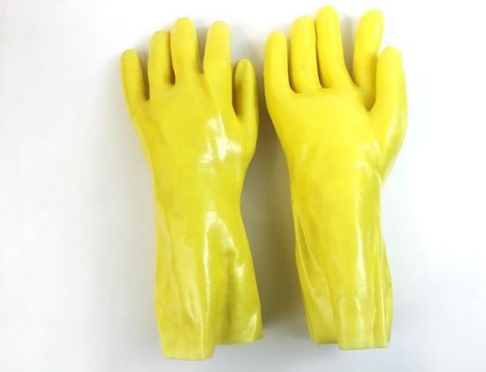 Picture of 14" Yellow Single Dipped PVC Gloves - Interlock Smooth Finish