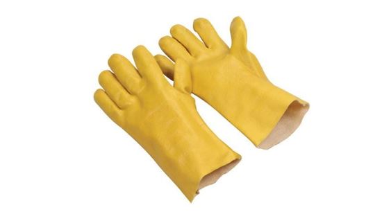 Picture of 12" Yellow Single Dipped PVC Gloves - Jersey Lined Rough Finish