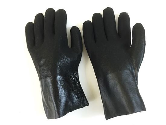 Picture of 10" Black Double Dipped PVC Rough Finish Gloves - Jersey Lined