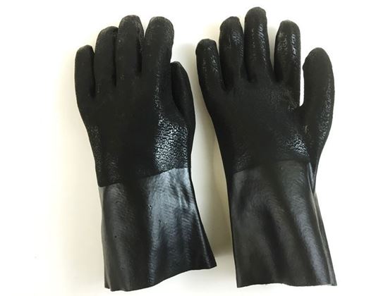 Picture of 12" Black Double Dipped PVC Rough Finish Gloves - Jersey Lined