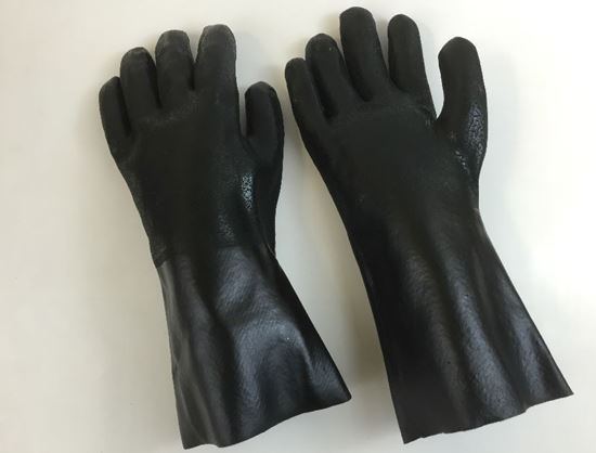 Picture of 14" Black Double Dipped PVC Rough Finish Gloves - Jersey Lined