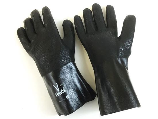 Picture of 12" Black Double Dipped PVC Rough Finish Gloves - V Force by Grip Fit