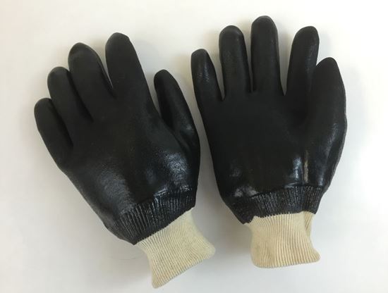 Picture of Black Double Dipped PVC Gloves - Sandy Finish Interlock Lined
