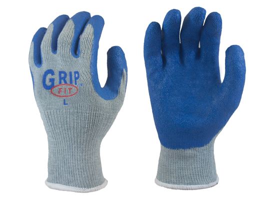 Picture of Grip Fit Blue Latex Coated Palm Gloves - Grey Cotton/Poly Knit Liner