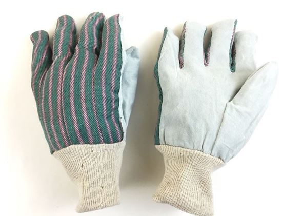 Picture of Leather Palm Gloves with Knit Wrist - Lined Green/Pink Stripes