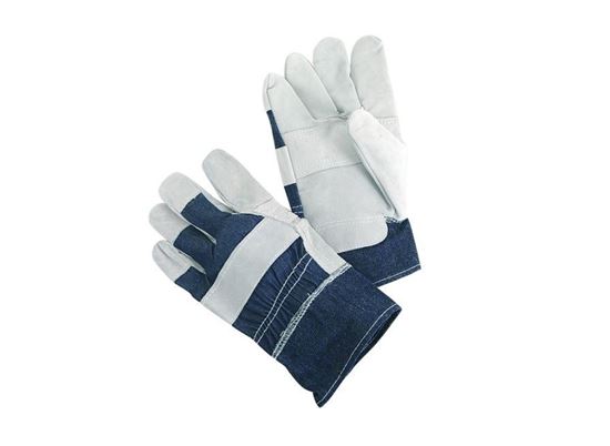 Picture of Leather Patch Palm Gloves - 2 1/2 Inch Blue Denim Fabric Back