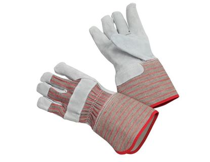 Picture of Red / Grey Leather Palm Glove - 4 1/2 Inch Rubberized Gauntlet Cuff