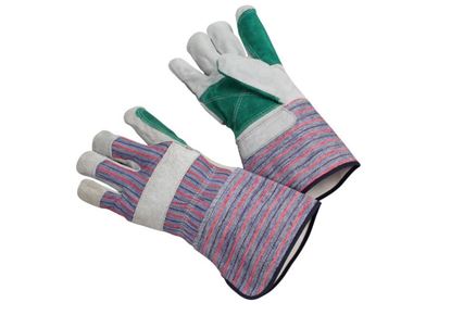 Picture of Green Double Leather Palm Gloves - 4 1/2 Inch Gauntlet Cuff