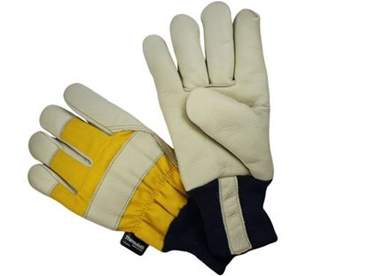 Picture of Cow Grain Leather Palm Gloves - Yellow Fabric Back