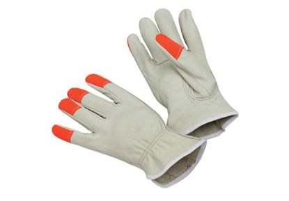 Picture of Cow Grain Leather Gloves - Hi-Viz Orange Fingertips