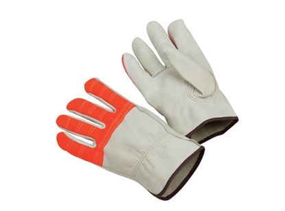 Picture of Cow Grain Leather Gloves - Hi-Viz Orange Back