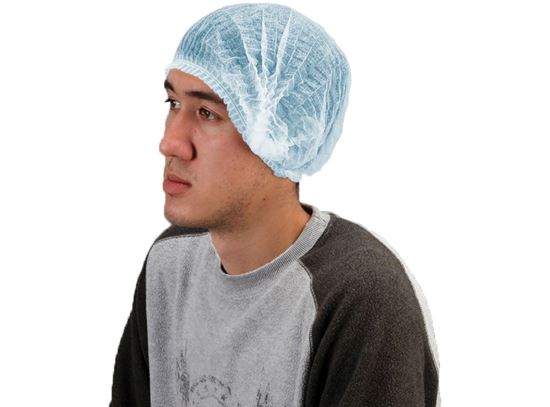 Picture of Blue Pleated Disposable Polypropylene Bouffant Cap - 21 Inches