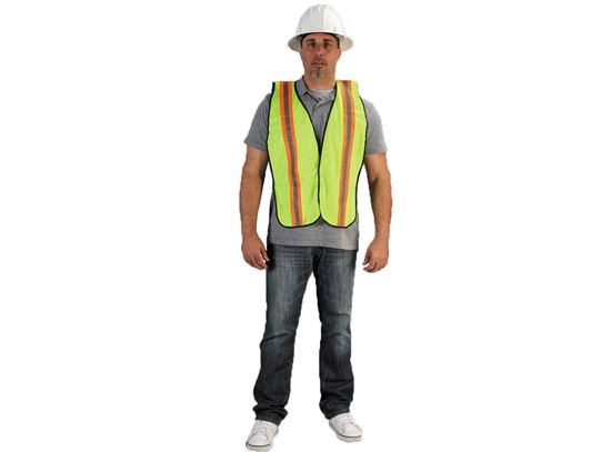 Picture of Lime Green Polyester Vests - Orange and Silver Stripes