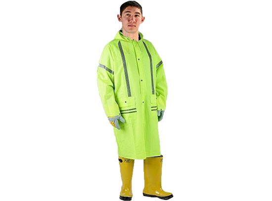 Picture of Lime Green PVC on Polyester Rain Coat - Silver Reflective Stripes S - 2X