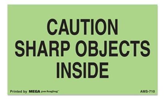 Picture of Caution Sharp Objects - Green Printed Labels
