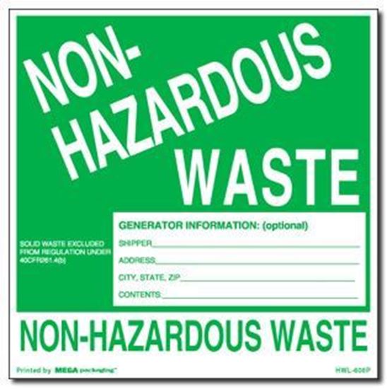 Picture of Non Hazardous Waste - Green and White Printed Label 6 x 6